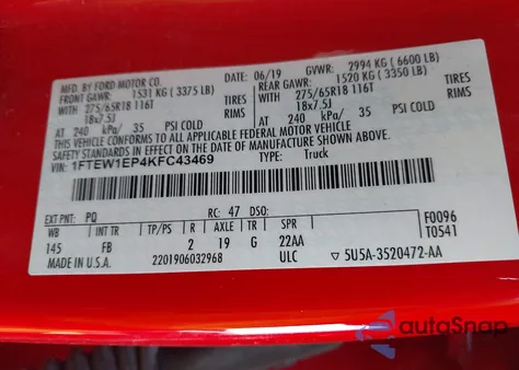 2019 Ford F-150 Xlt z USA, uszkodzony, nr VIN 1FTEW1EP4KFC43469